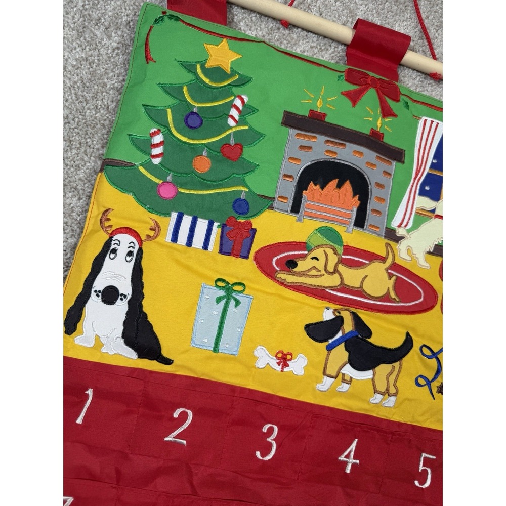 DOGGIE Fabric Advent Countdown Wall Hanging Keepsake 25 Pockets for Dog Bones - Picture 4 of 7